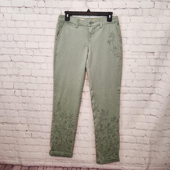 NWT Anthro Pilcro & the Letterpress Sage The Hyphen Embroidered Chino Women's 26